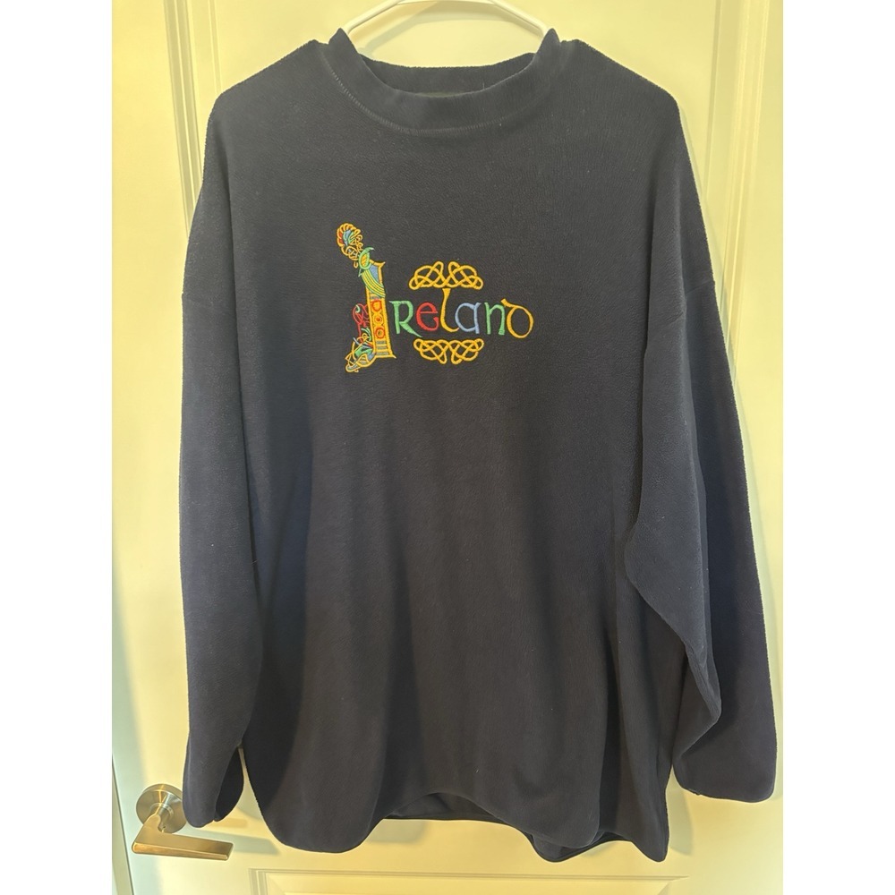 Blarney Woolen Mills Embroidered Celtic Navy Fleece Crewneck Adult Size XL EUC